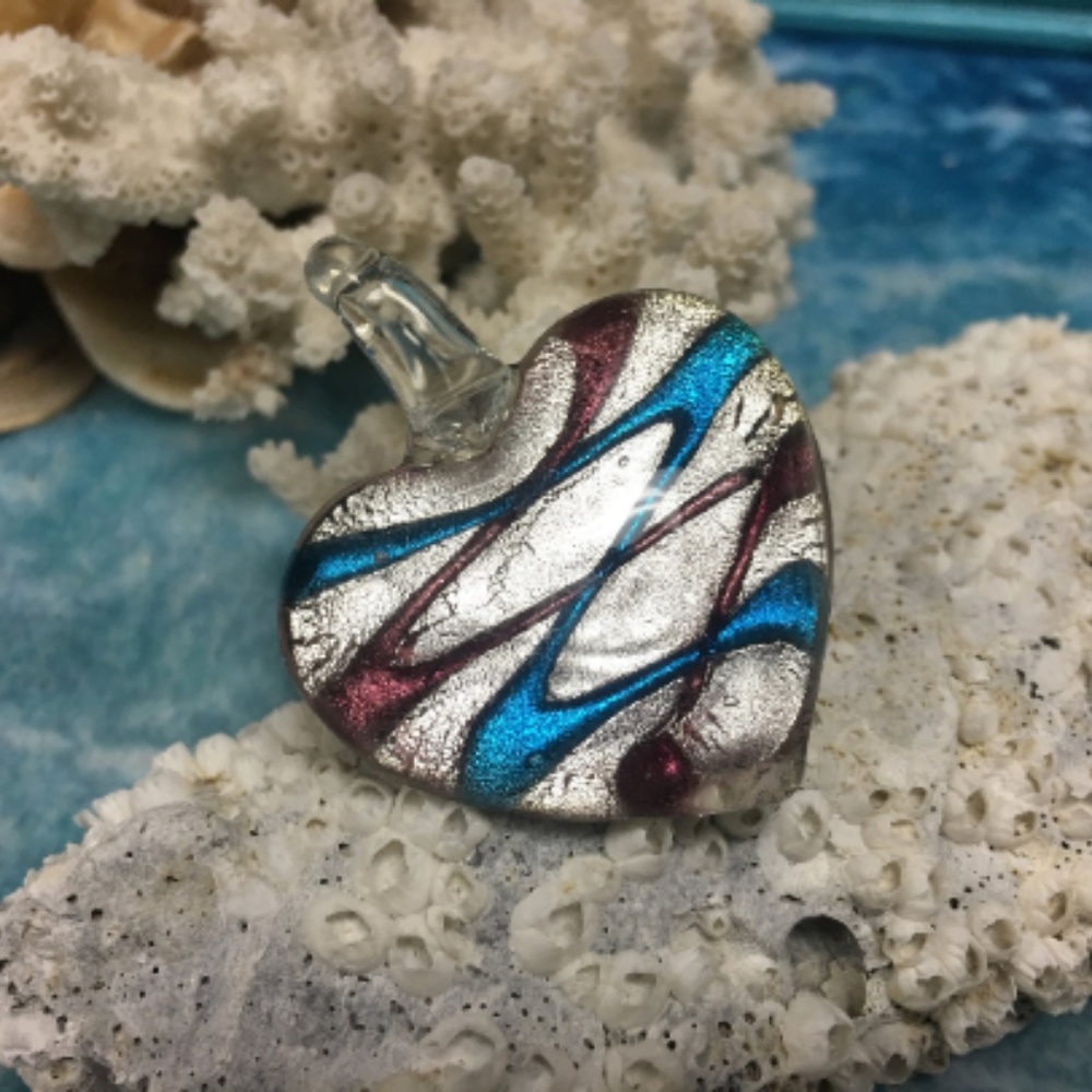 Silver Foil Glass Heart  Lampwor Murano Pendant